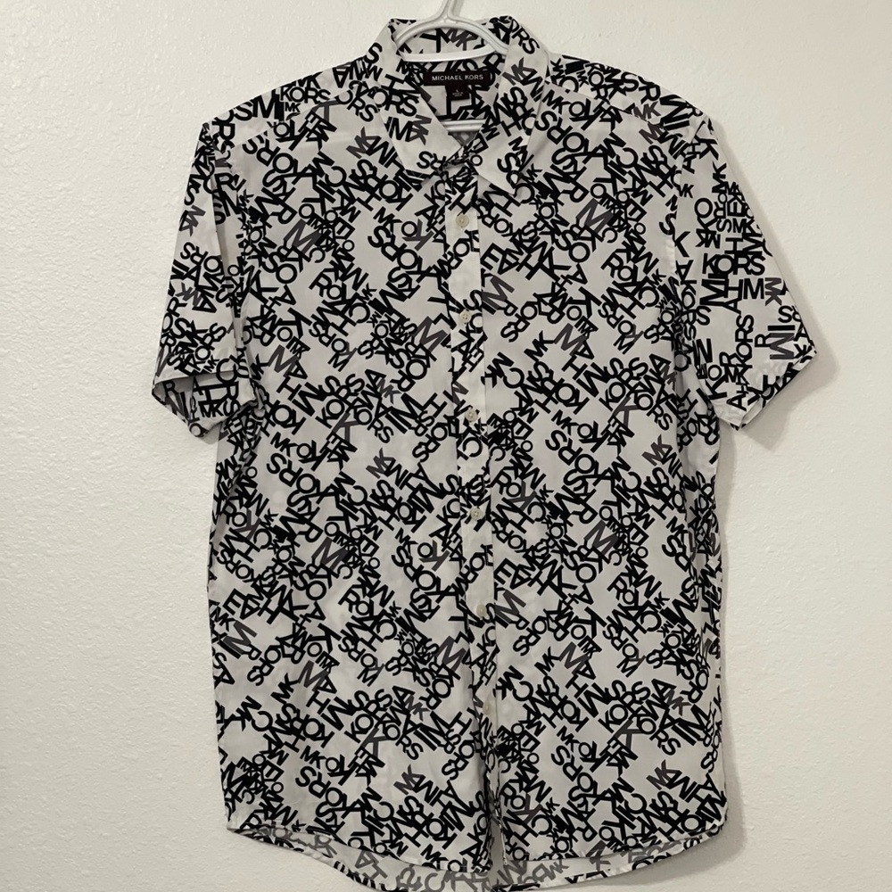 Michael Kors Black and White Logo Men’s Short Sleeve WovenShirt‎